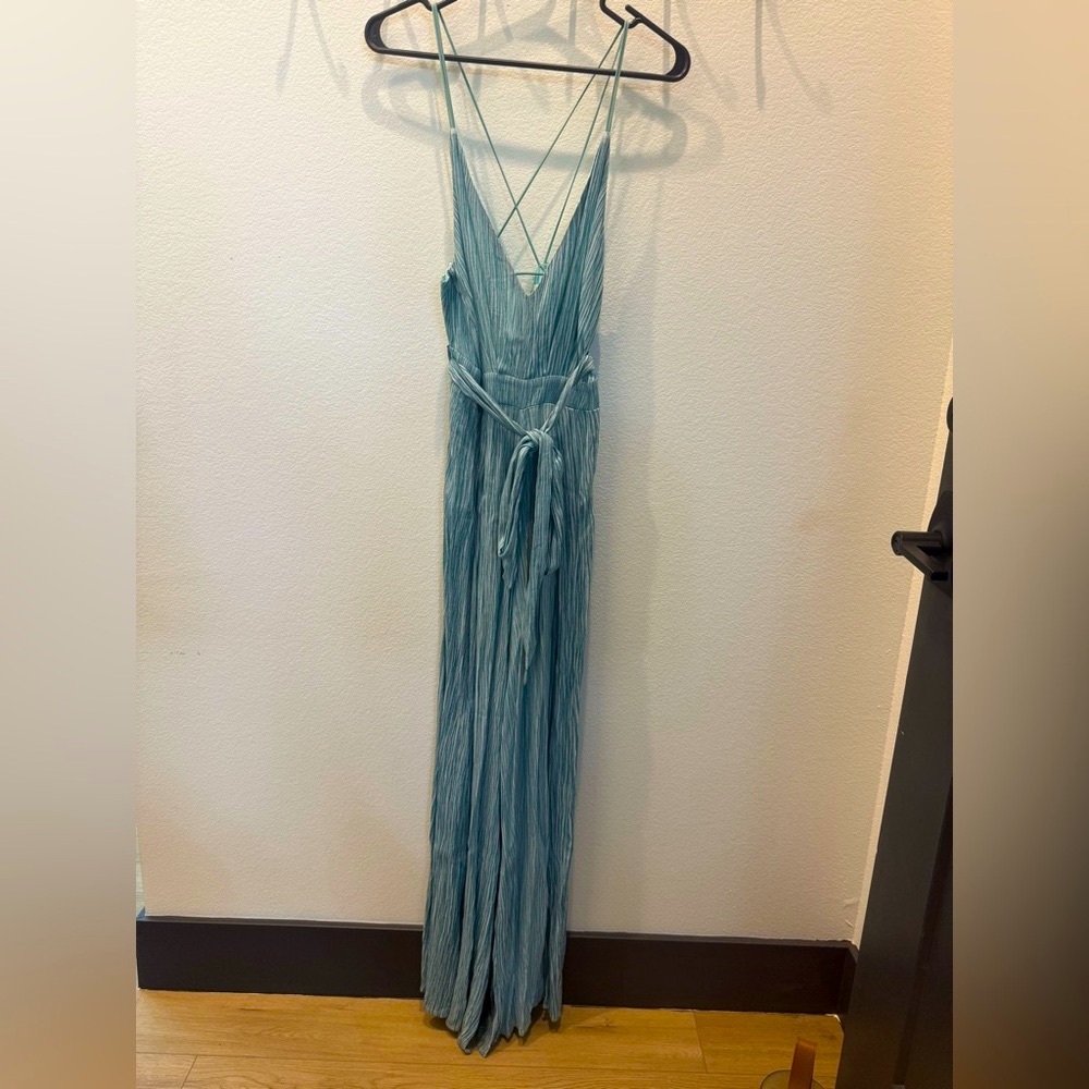 Luxxel Aqua Blue Pleated Wide Leg Jumpsuit – Size M